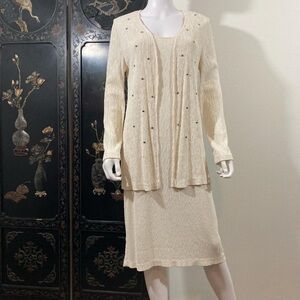 Vintage 1990’s Micro Pleated Dress and Matching Studded Cardigan Set